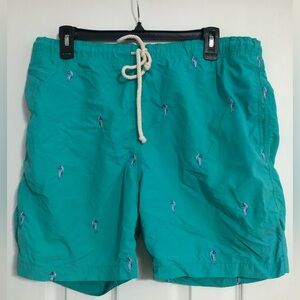 J McLaughlin teal seahorse embroidered swim shorts mesh lining‎ mens size medium